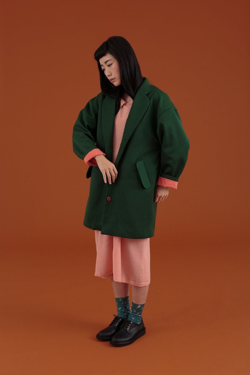 tan-tan / 綠色毛料大衣 - Women's Casual & Functional Jackets - Other Materials Green