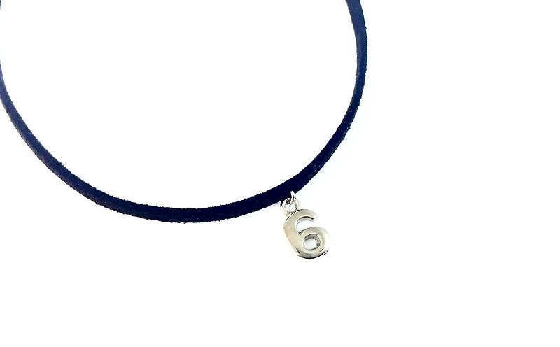 "Fleece Leather Rope-Silver Number Tag Necklace" (customizable numbers) - Necklaces - Genuine Leather Black