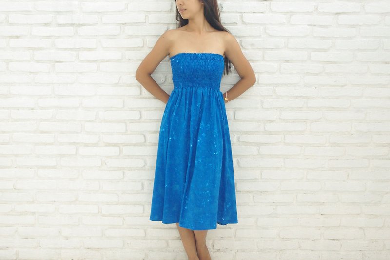 Uneven dyed Strapless dress <Royal Blue> - One Piece Dresses - Other Materials Blue