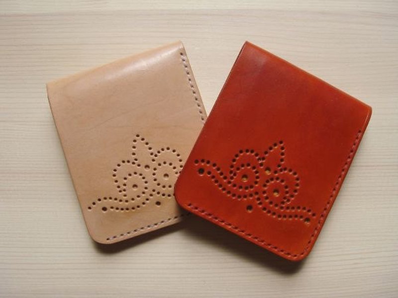 [ISSIS] Handmade Minimalist Portable Lightweight Carved Short Clip - Wallets - Genuine Leather Multicolor