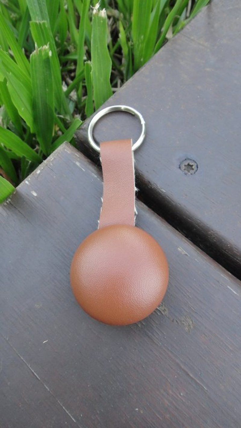 手感皮革包釦鑰匙圈 - Brown + Yellow - 鑰匙圈/鑰匙包 - 真皮 咖啡色