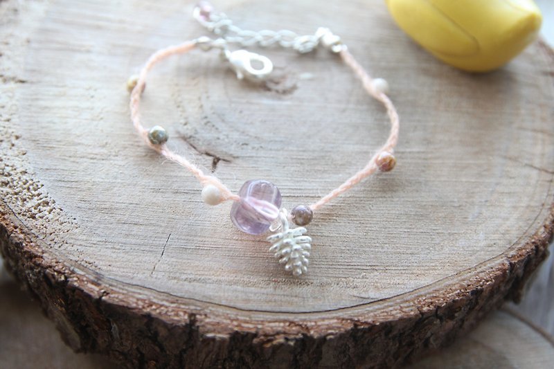 KNIT WITH LOVE flop hexagonal Stone with lavender Silver pink hand for bracelet pineal - Bracelets - Gemstone Purple