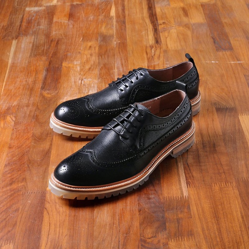 Vanger elegant and beautiful retro long wing pattern carved shoes Va169 black - Men's Leather Shoes - Genuine Leather Black