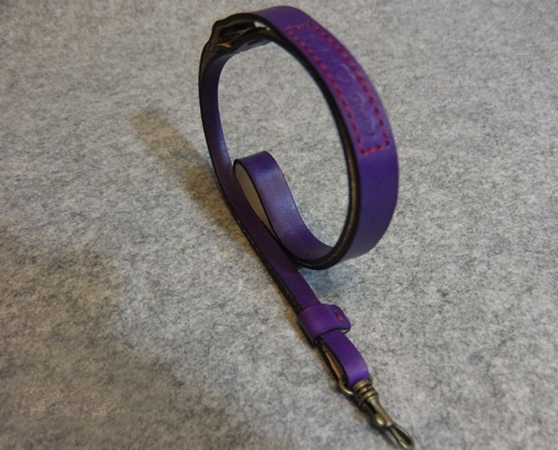 Leather neck strap / leather rope / sling / document clip leather rope 卯 nail version of the purple leather - ที่ใส่บัตรคล้องคอ - หนังแท้ 