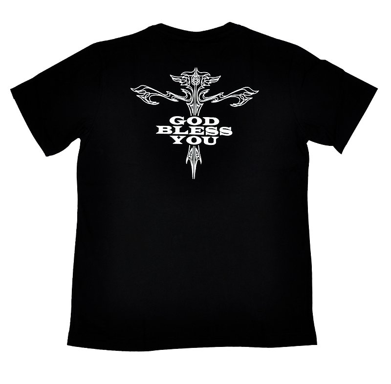 STATELYWORK God Bless Cross T-Shirt - Men's T-Shirt - เสื้อยืดผู้ชาย - ผ้าฝ้าย/ผ้าลินิน สีดำ