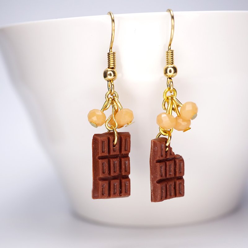 *Playful Design* Chocolate Pieces Earrings - Earrings & Clip-ons - Clay 