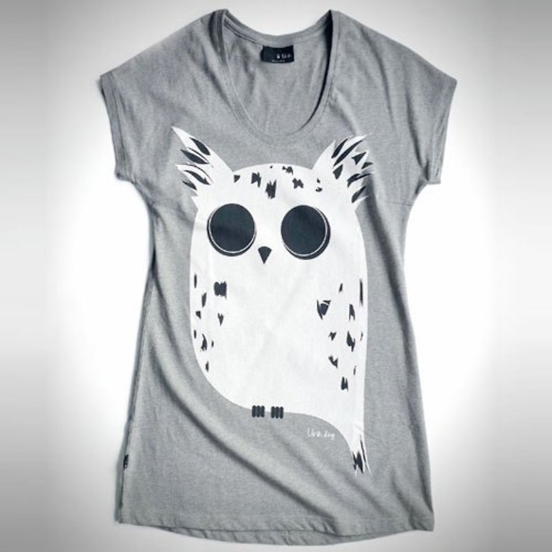 : Urb [Sun] female owl / long version / onesize / gray. - Women's T-Shirts - Cotton & Hemp Gray