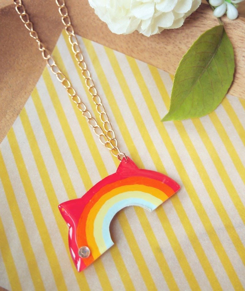 Rainbow Cats Meow hand made necklace - Necklaces - Plastic Multicolor