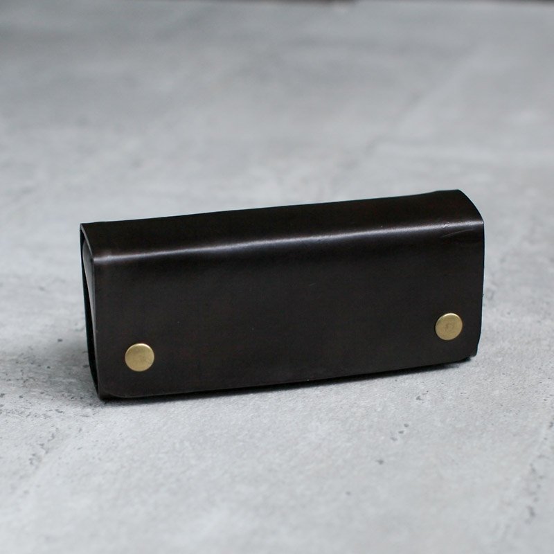 Black color vegetable cow hide leather Pencil Case/Pen Pouch/ Sunglasses Case - Pencil Cases - Genuine Leather Black