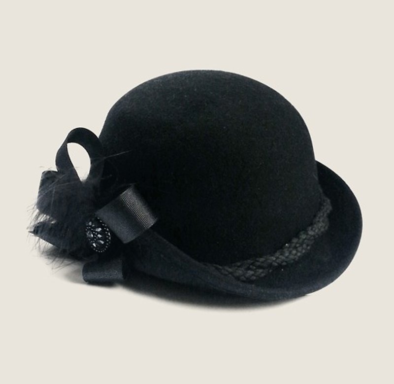 後樂園KoraKuen *勿忘我* 黑色毛氈帽 - 帽子 - 其他材質 黑色