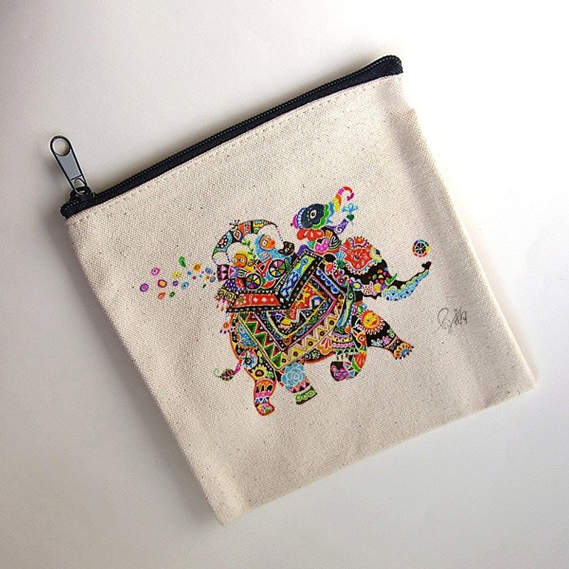 Pouch-Elephant of India - กระเป๋าใส่เหรียญ - วัสดุอื่นๆ ขาว