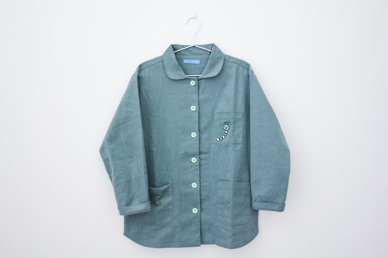 The last piece / Biology shirt / strange green / work coat - เสื้อแจ็คเก็ต - ผ้าฝ้าย/ผ้าลินิน สีเขียว