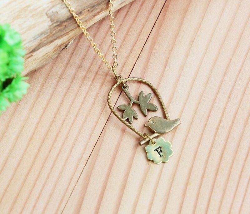 Customized pendants hand typing along the forest department -happy bird happy birds Bronze 16K gold necklace minimalist geometry. Personalized Valentine's Day gift birthday gift anniversary - สร้อยคอ - โลหะ 
