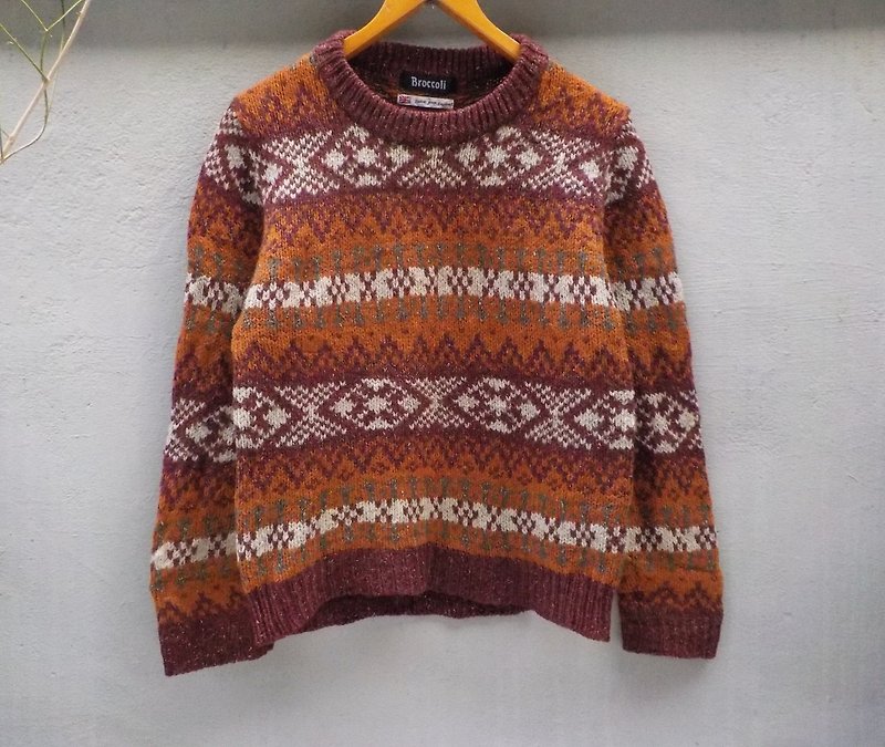 其他材質 毛衣/針織衫 橘色 - FOAK古著 暖橘雪花編織毛衣
