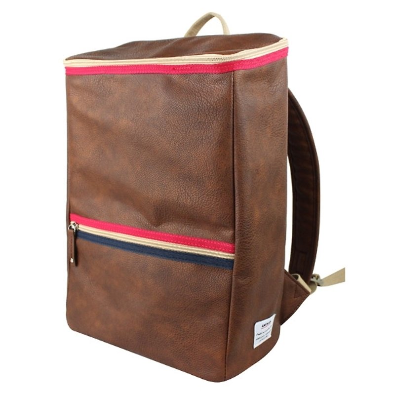 AMINAH-brown square bag [am-0263] - กระเป๋าเป้สะพายหลัง - หนังเทียม สีนำ้ตาล