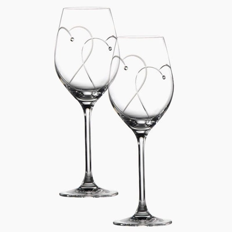 (One pair price) 360cc double heart] [MSA oath British Royal Doulton cup red wine British style inlay Down Swarovski crystal Promises Two Hearts Entwined Wine wedding gift customized - Bar Glasses & Drinkware - Glass White