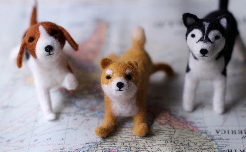 Beagle dogs ♣ wool felt - ของเล่นสัตว์ - ขนแกะ สีนำ้ตาล