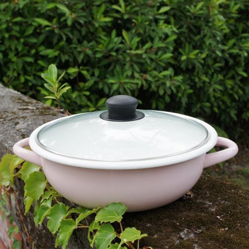 就愛琺瑯_粉色淺盆小鍋_21cm porcelain enamel small pot (pink) - เครื่องครัว - โลหะ สึชมพู