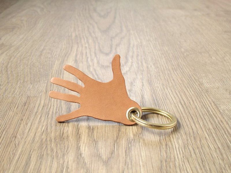 Give me FIVE + Guitar Pick Leather holster. Keychain, Bronze key ring, together Come say hello! (Light brown) - Keychains - Genuine Leather Orange