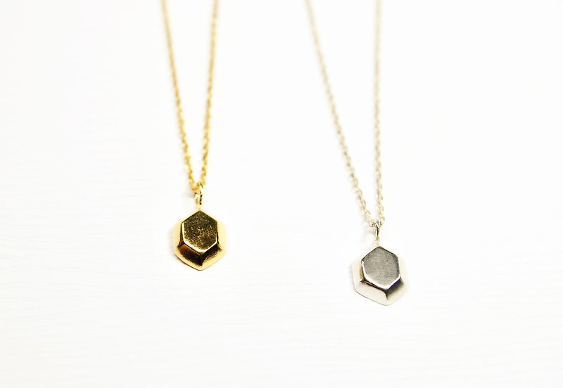 "Er Mao Silver" [Hexagonal Silver Gemstone Necklace→22k Gold Plated, 22k Rose Gold] - สร้อยคอ - โลหะ 