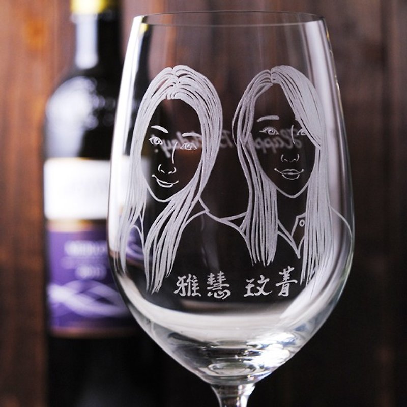 425cc [Sisters Amoy Cup] (real version) 2 people portrait red wine glasses good friend birthday gift customization - ภาพวาดบุคคล - แก้ว สีนำ้ตาล
