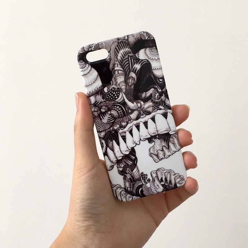 Black Skull 3D Full Wrap Phone Case, available for  iPhone 7, iPhone 7 Plus, iPhone 6s, iPhone 6s Plus, iPhone 5/5s, iPhone 5c, iPhone 4/4s, Samsung Galaxy S7, S7 Edge, S6 Edge Plus, S6, S6 Edge, S5 S4 S3  Samsung Galaxy Note 5, Note 4, Note 3,  Note 2 - อื่นๆ - พลาสติก 