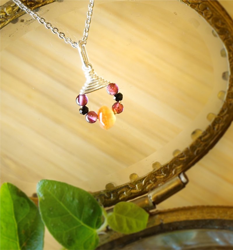 BR "My Cutie cute little warm orange pomegranate" 925 Natural stone necklace Valentine's gift - สร้อยคอ - เครื่องเพชรพลอย สีส้ม