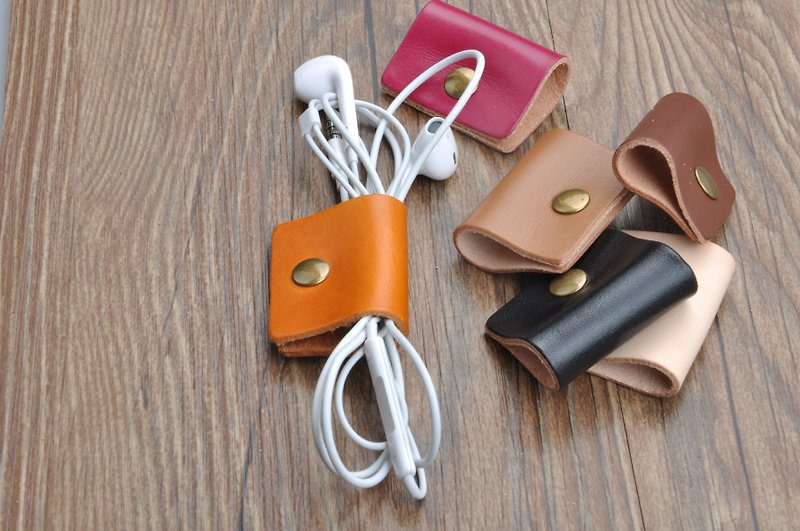 Hand-made cowhide hub data cable headphone cable storage belt bundle with six-color options - เครื่องหนัง - หนังแท้ 
