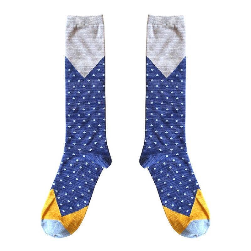 【2色】香榭喫趣！// 法式波點藍山棉襪子(不對襯設計) :::DAWN' make up your feet ::: - Socks - Cotton & Hemp Blue