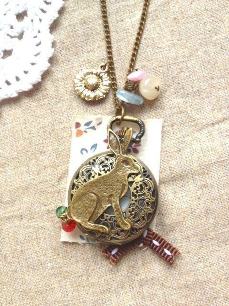 【Imykaka]♥森林荒野赤と緑の懐中時計ネックレスバニー - ネックレス - 金属 多色