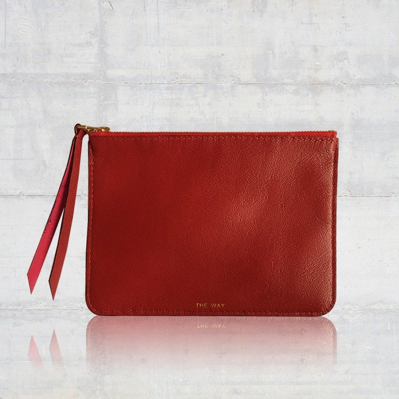 ─ zipper storage bag embossed leather (red berries) - Coin Purses - Other Materials Red