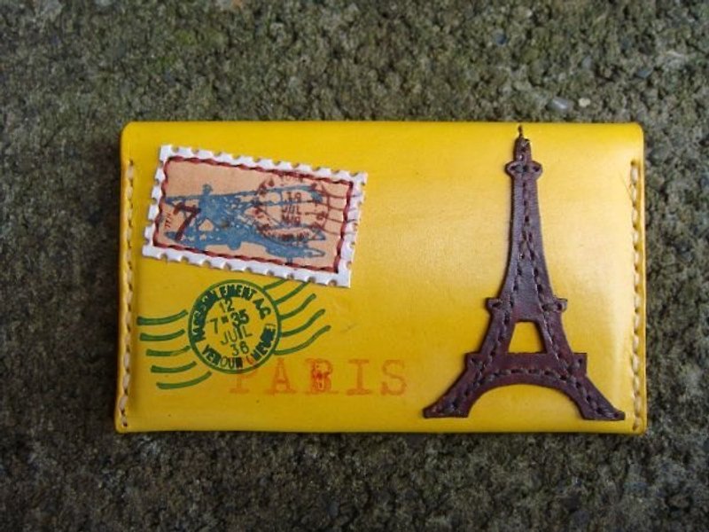 [ ISSIS ] 信封型隨身輕量小卡夾/名片夾 -- (9) 戀戀巴黎 - 證件套/識別證套 - 真皮 黃色