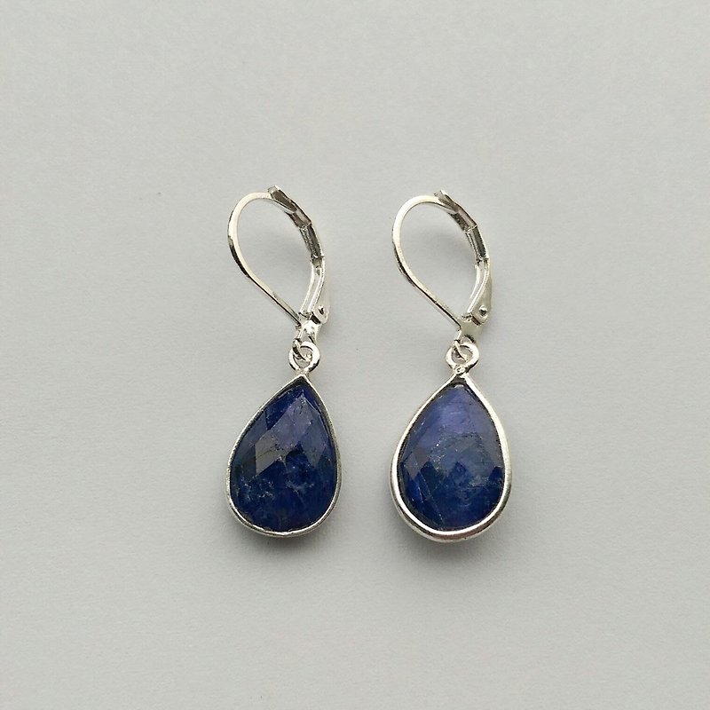 Lapis Lazuli簡約純銀青金石耳環 - 耳環/耳夾 - 寶石 