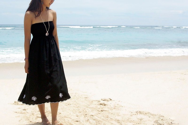 2015SS new stock! Coral embroidery dress <Black> - ชุดเดรส - งานปัก สีดำ
