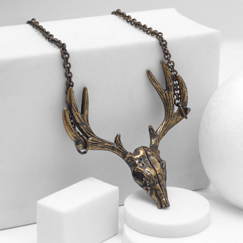 Recovery Deer Head Necklace (Bronze) - สร้อยคอ - โลหะ สีทอง
