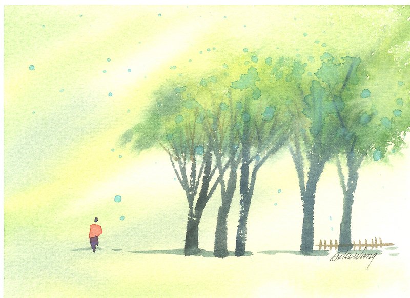 「療癒系樹林系列1-33」水彩手繪限量版明信片/賀卡 - การ์ด/โปสการ์ด - กระดาษ สีเขียว