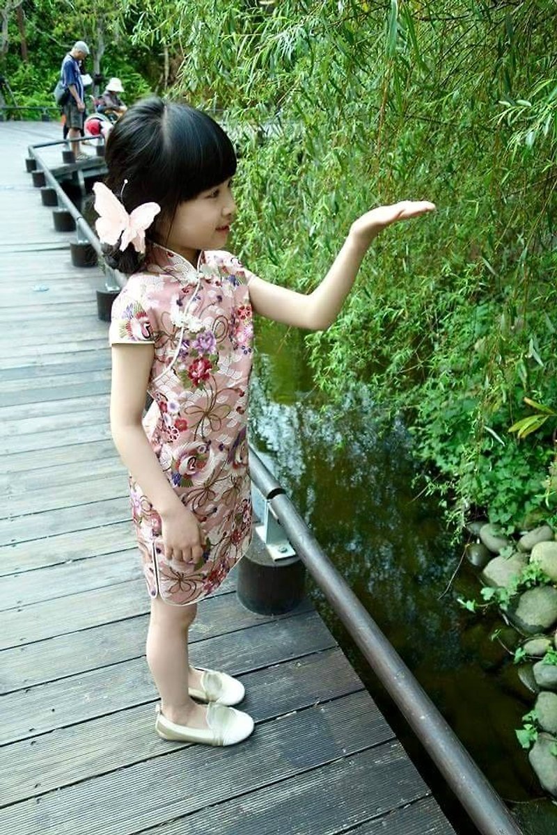 Angel Nina Hand-made Customized Children's Cheongsam Flower Crane Pink Catch Week Birthday Party - Other - Cotton & Hemp Pink