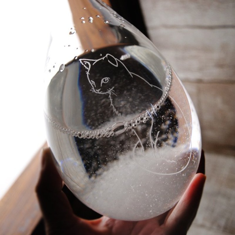 聖誕禮物【雪貓天氣球】20.5cm日本Tempo Drop天氣瓶(含木座)客製 - 擺飾/家飾品 - 玻璃 透明