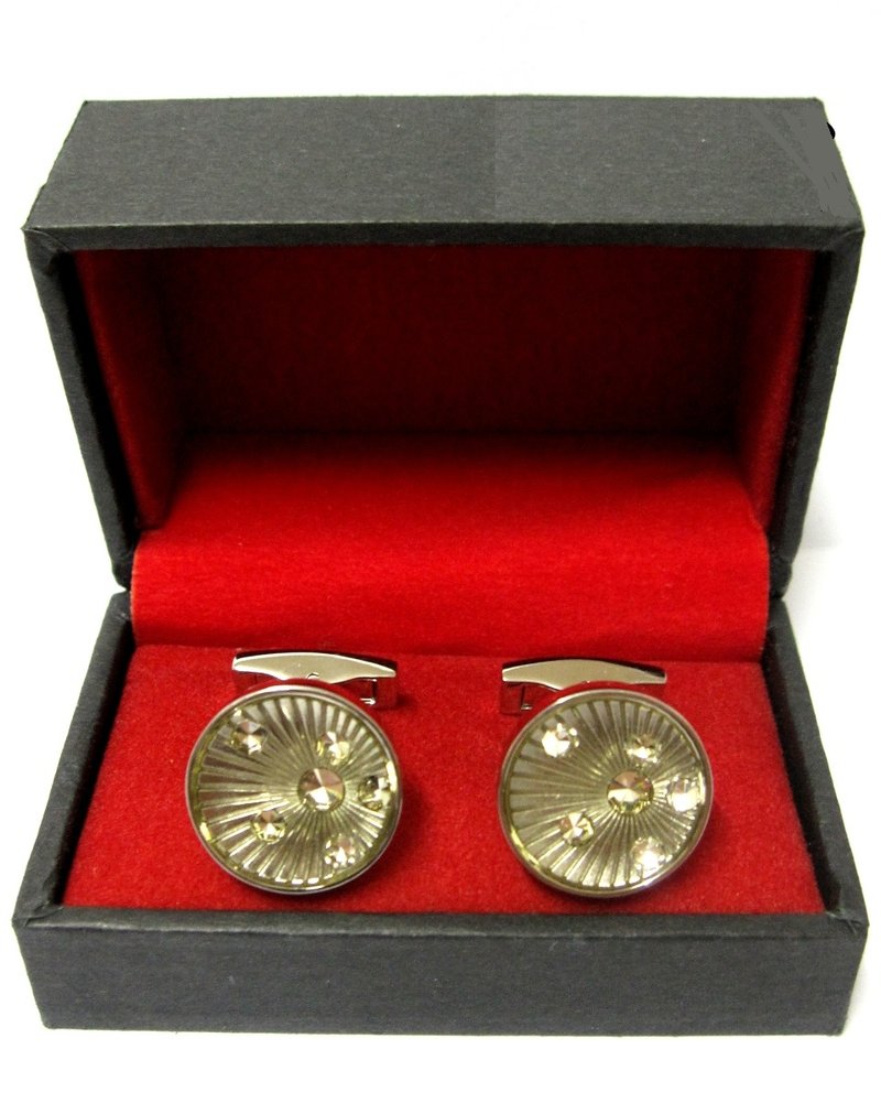 Round Silver crystal cufflinks-Silver plated(Free Shipping) 圓形銀色水晶袖口扣(包郵) - 袖扣 - 玻璃 灰色