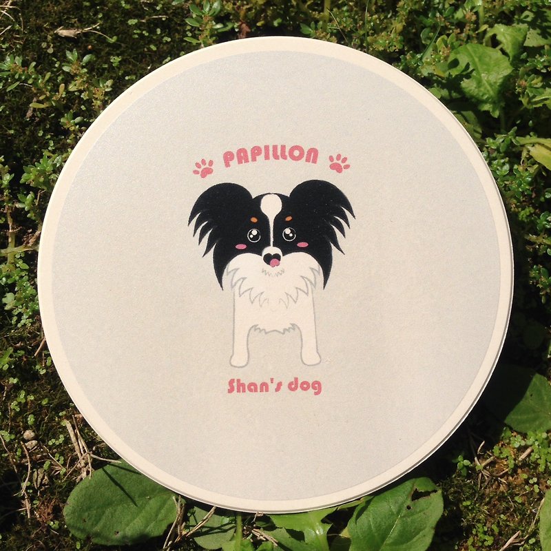 Hand-painted ceramic absorbent coasters wind butterfly dog - ที่รองแก้ว - วัสดุอื่นๆ ขาว