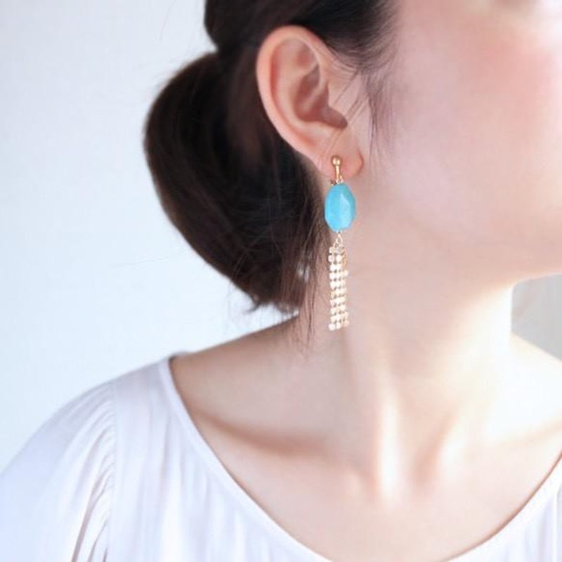 Stone earrings & earrings mona - ต่างหู - เครื่องเพชรพลอย สีน้ำเงิน