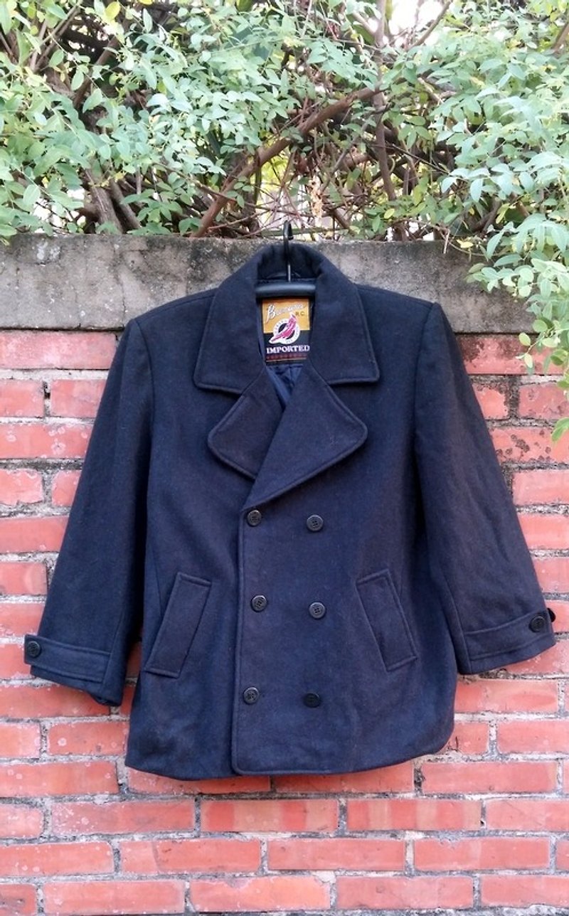 Double-breasted navy button wool short coat - Men's Coats & Jackets - Other Materials Multicolor
