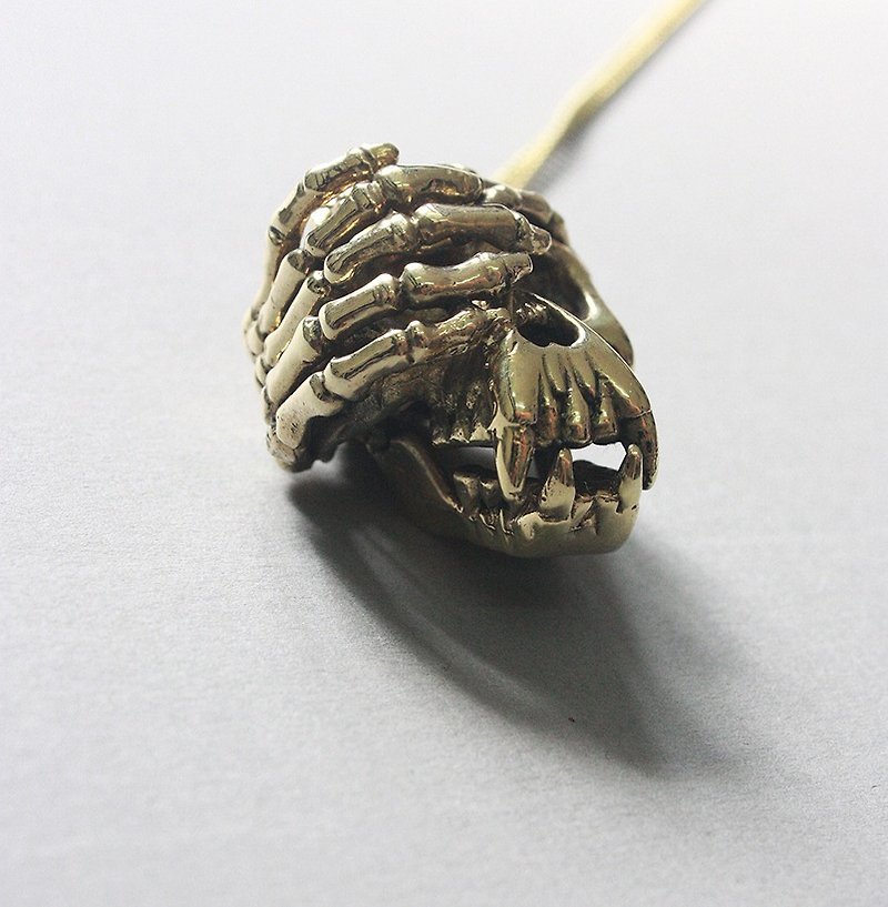 Golden Ape Skull Hiding Face Pendant / Necklace - Necklaces - Other Metals Gold