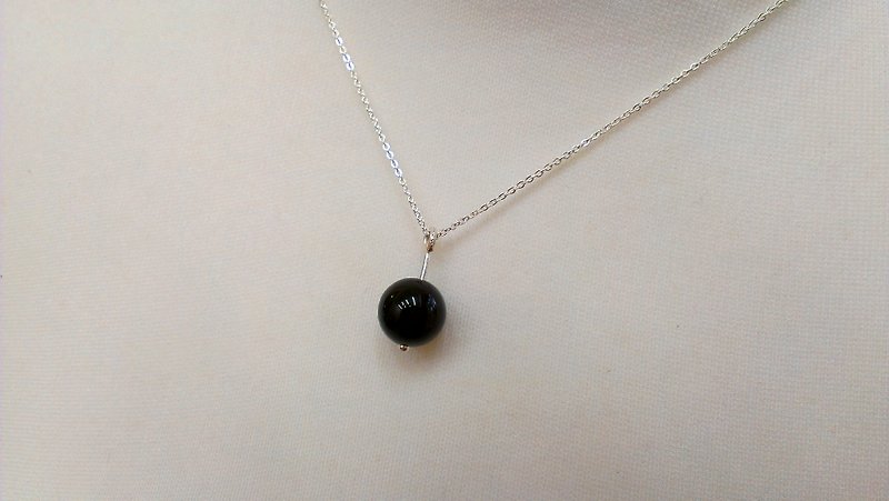 <Black et White> - Black <Agate> Single Natural Stone Silver Necklace - Necklaces - Gemstone Black