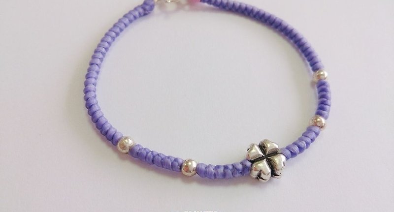 Wax rope bracelet rope bracelet sterling silver bracelets lucky bracelet wax cord purple infinity symbol Clover - สร้อยข้อมือ - วัสดุอื่นๆ สีม่วง