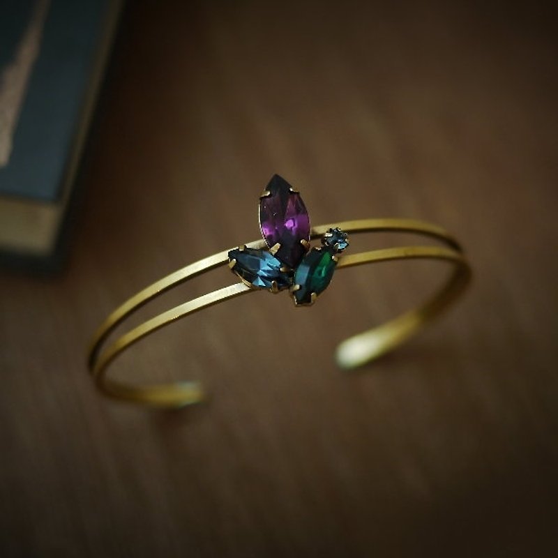 [キム] *シャーリー‧馬の目レトロな宝石の宝石のブレスレット‧豊かな紫、緑、真鍮 - ブレスレット - 宝石 