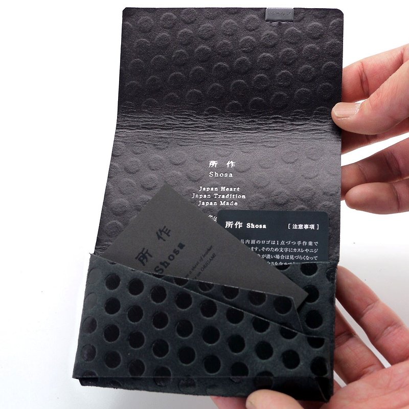 Japanese Handmade - Made Shosa Vegetable Tanned Leather Business Card Holder / Card Holder - Boka Dot / Black Point - Card Holders & Cases - Genuine Leather 