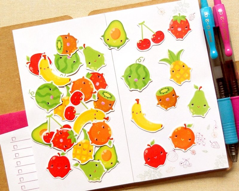 水果貼紙 (30入) - 手帳貼紙系列 - 食物貼紙 - Fruit Stickers - 貼紙 - 紙 多色