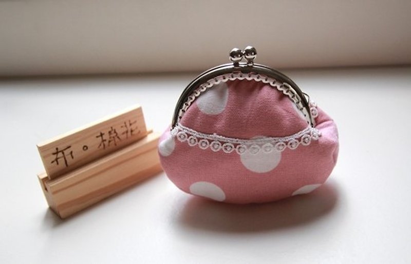 Cotton Fabric: Coin Purses, Cosmetic Bag,  Pink Spot, White Lace - Other - Other Materials Pink