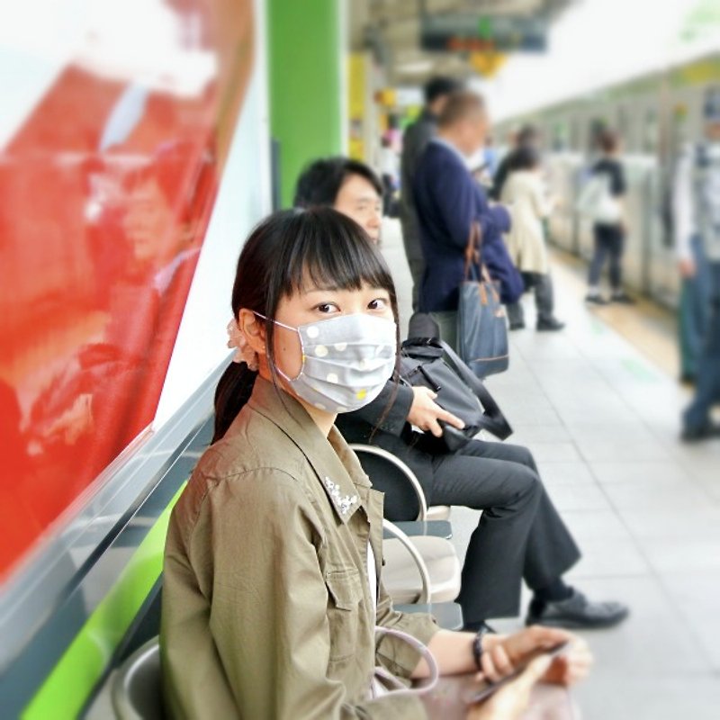 TEMARIYA | handmade mask Dot Gray | Japan manufacturing Great fit - หน้ากาก - ผ้าฝ้าย/ผ้าลินิน สีเทา